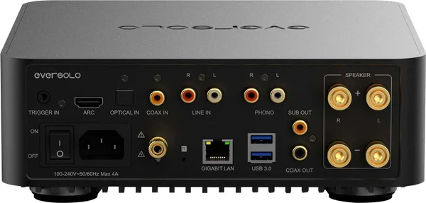 Eversolo Play connectique arri&egrave;re &mdash; HDMI ARC, phono MM/MC, coaxial, optique, USB, trigger 12V
