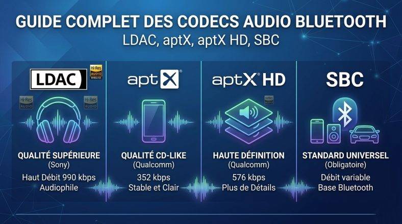 Codecs Bluetooth audio : SBC, AAC, aptX, LDAC — guide complet