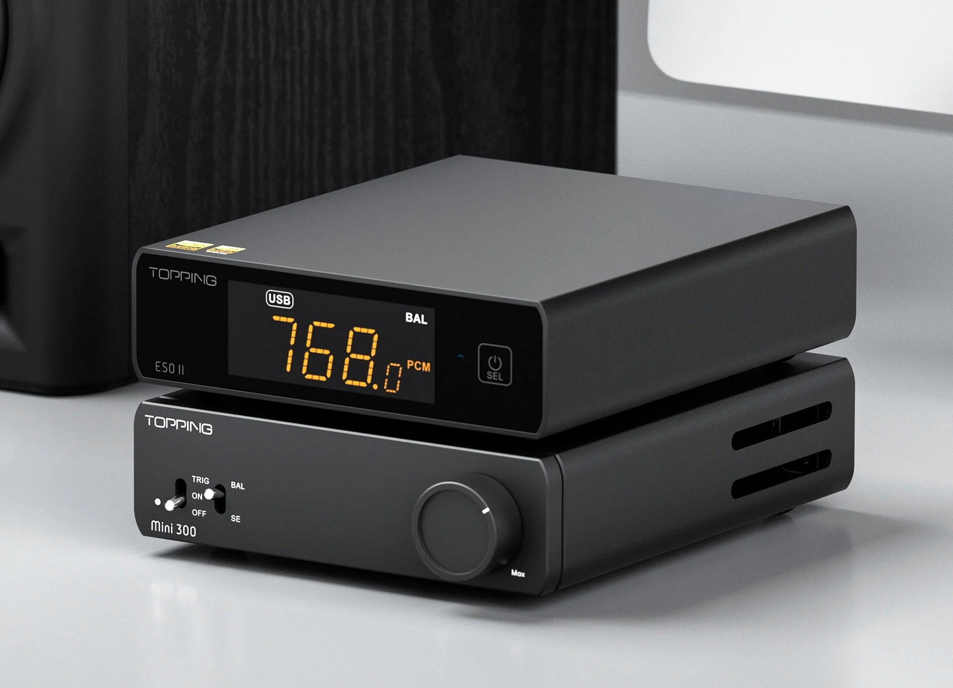 Stack Topping E50 II + Mini 300 &mdash; syst&egrave;me balanced desktop complet