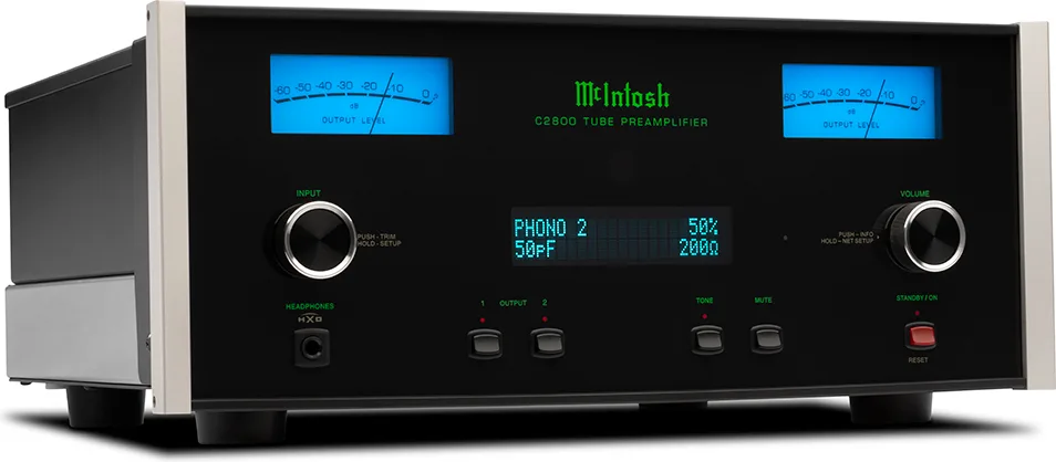McIntosh C2800 préamplificateur tubes 12AX7 DAC DA2 face avant verre noir