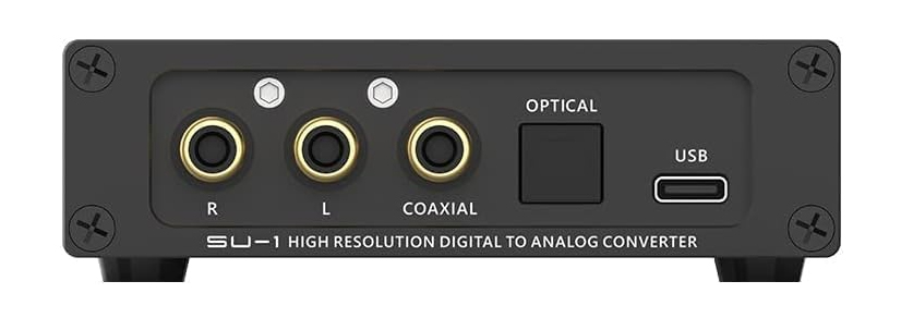 SMSL SU-1 connectique arrière — entrées optique, coaxiale, USB-C et sorties RCA