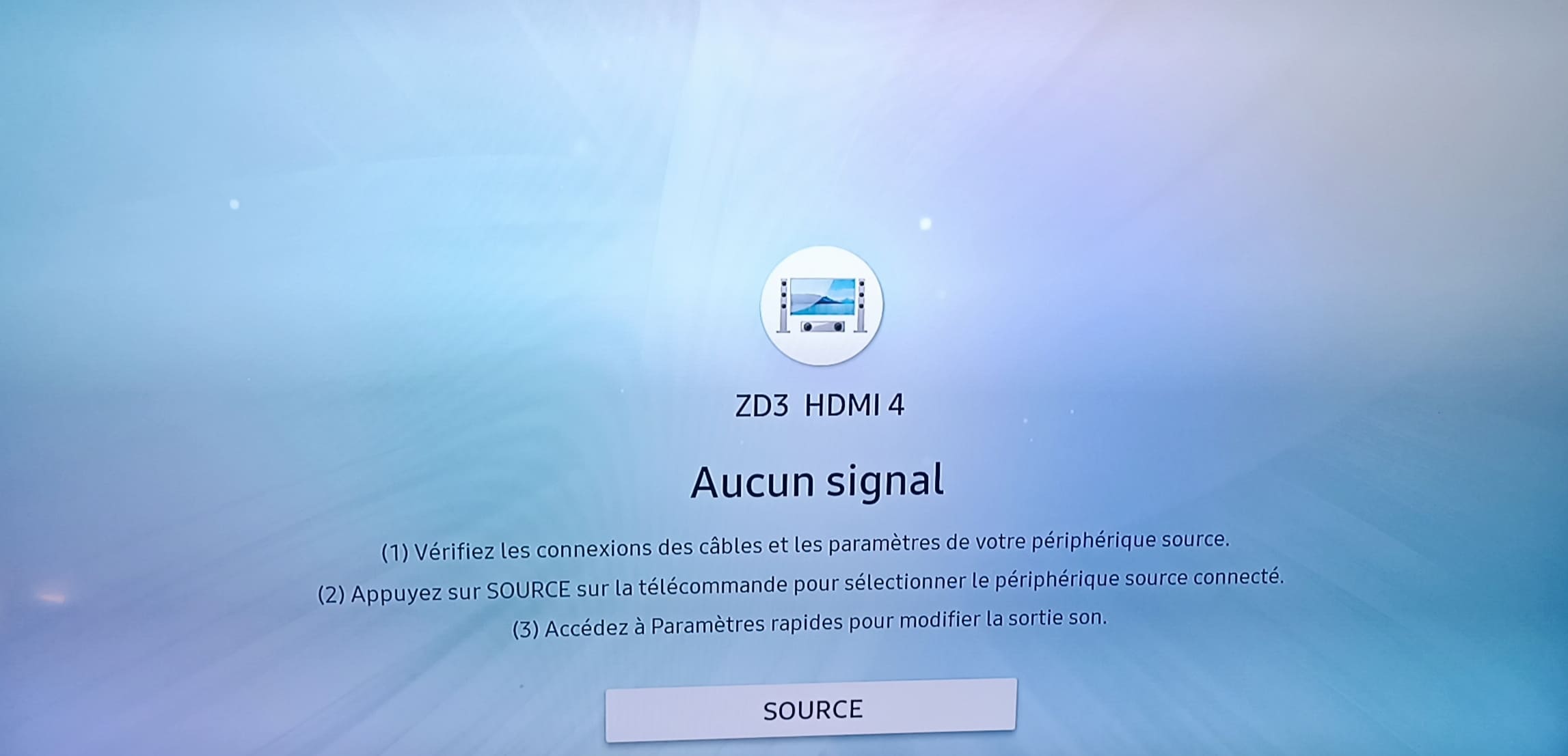 Fosi Audio ZD3 détecté nativement sur TV via HDMI ARC — menu TV affichant le ZD3 comme périphérique audio